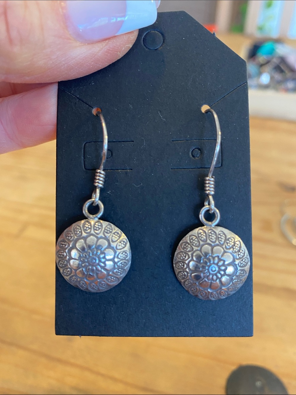 Sundance Silver Floral Disc Drop Earrings